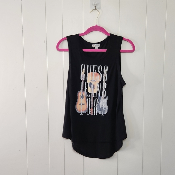 Guess Sleeveless Music Festival Tank Top Black Graphic T-Shirt Guitars Western - Picture 1 of 7